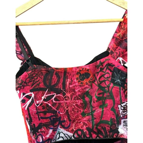 Dolls Kill Current Mood Pink Graffiti Bustier Top Size Small Asymmetrical Grunge - Picture 4 of 7